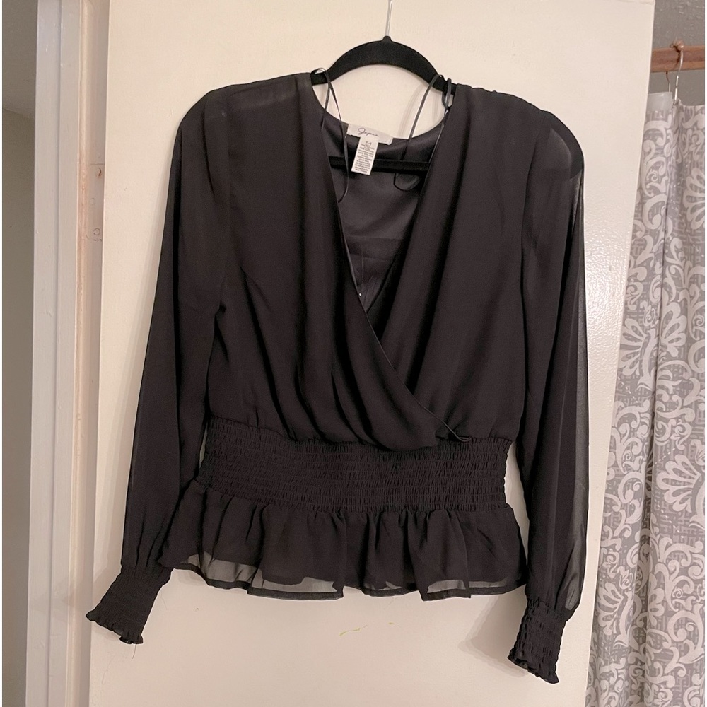 Black Mesh long sleeve blouse .